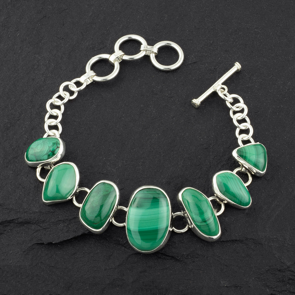 sterling silver green malachite link bracelet