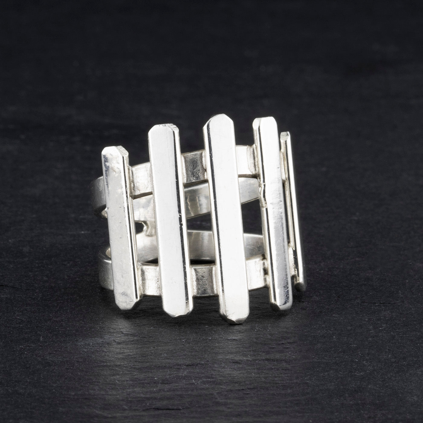 sterling silver multiple bar wide band ring
