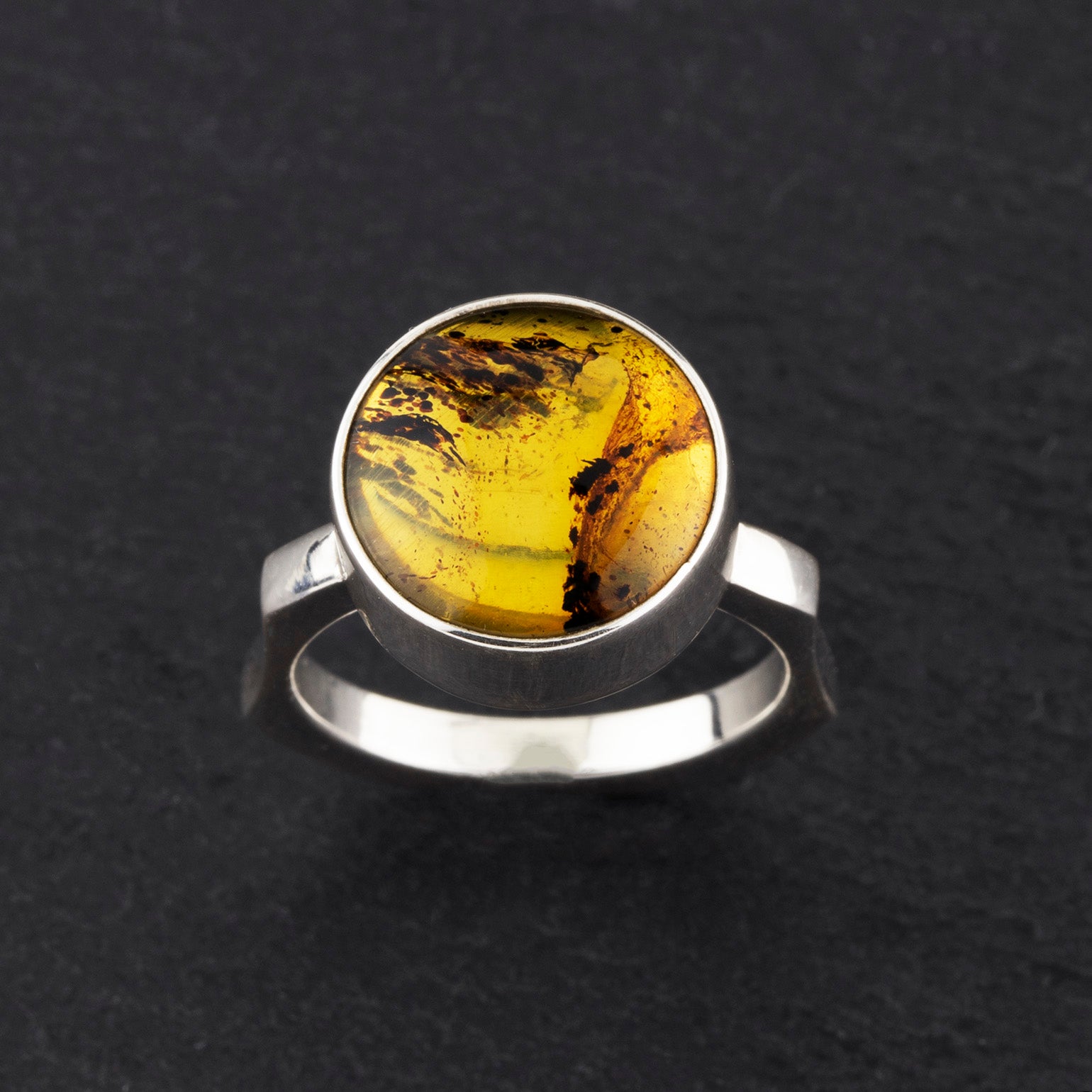 sterling silver round amber ring