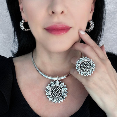 Sunflower Silver Pendant