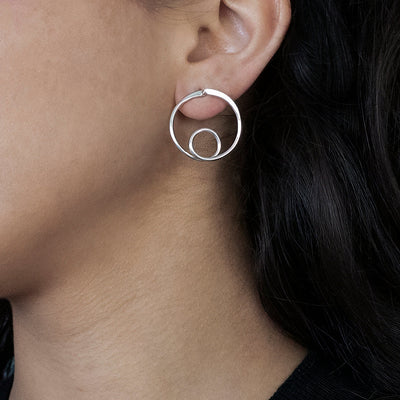 Orbit Drop Large Sterling Silver Stud Earrings