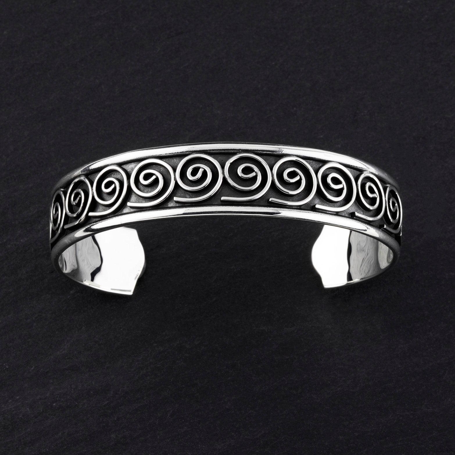 Taxco black silver boho spiral cuff bracelet