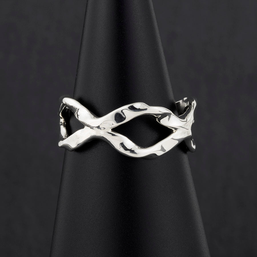 textured silver infinity band everyday ring