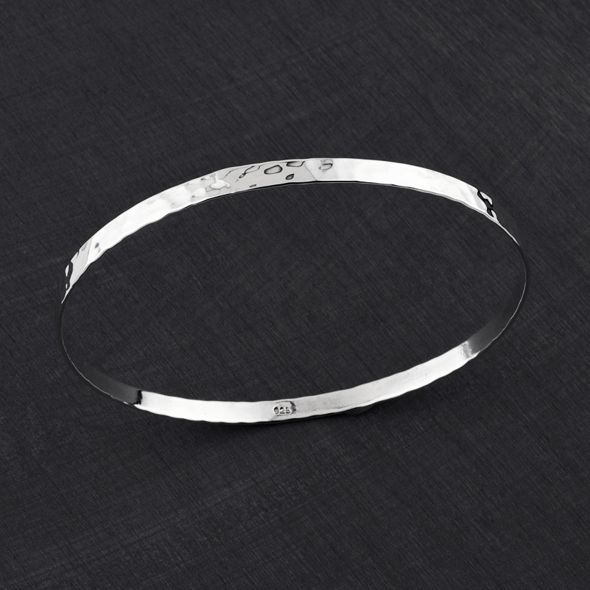 thin flat hammered silver bangle bracelet