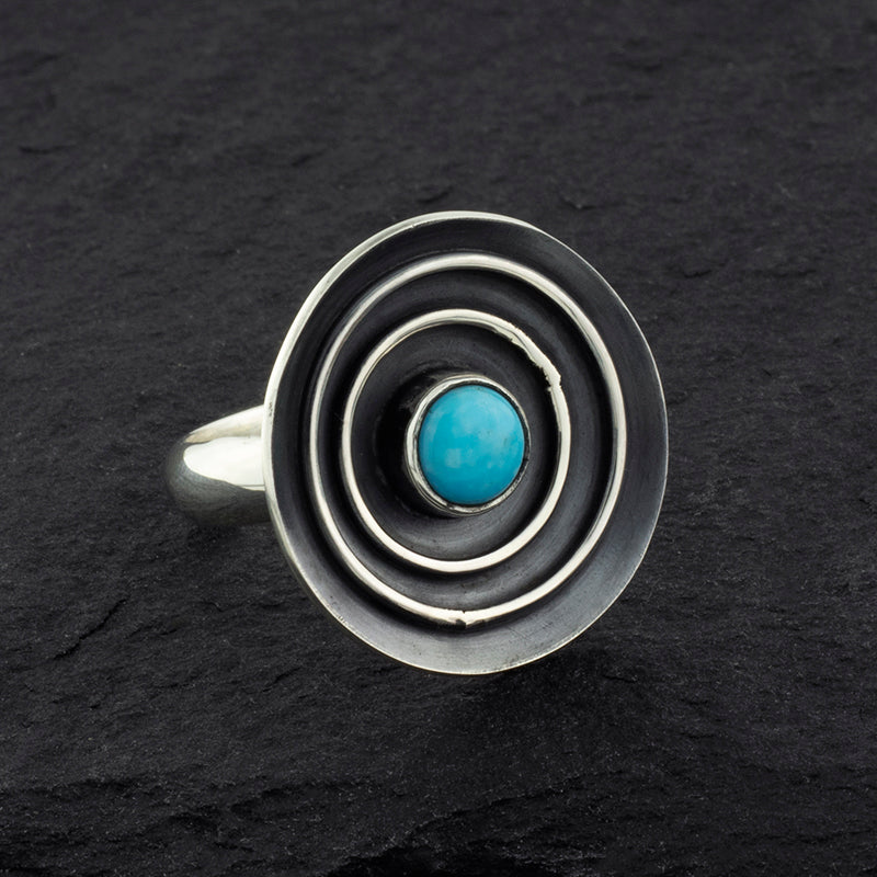 turquoise and oxidized silver artisan circle ring