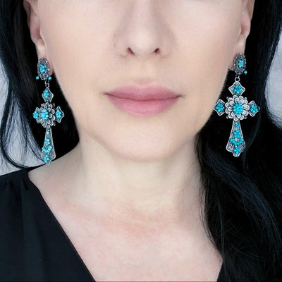 Divina Turquoise Cross Earrings