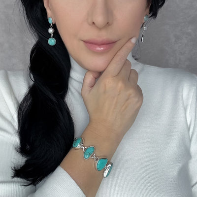 Turquoise and Pearl Dangle Earrings