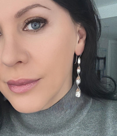 Twist Goddess Long Sterling Silver Earrings