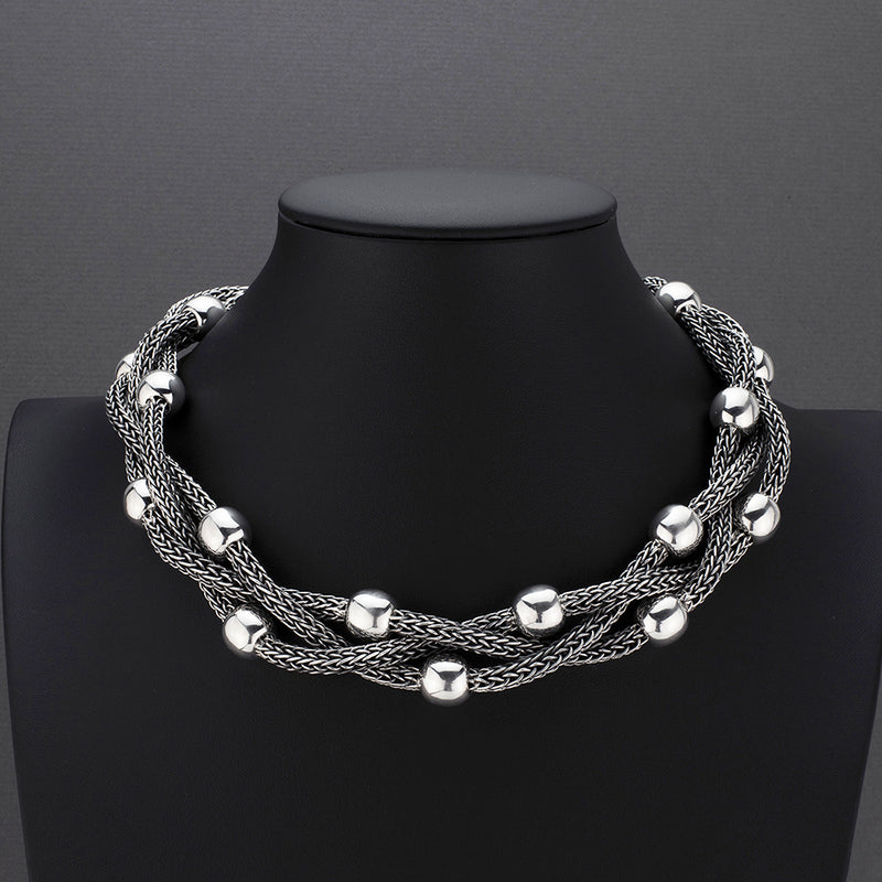 unique chunky Mexican silver statement necklace