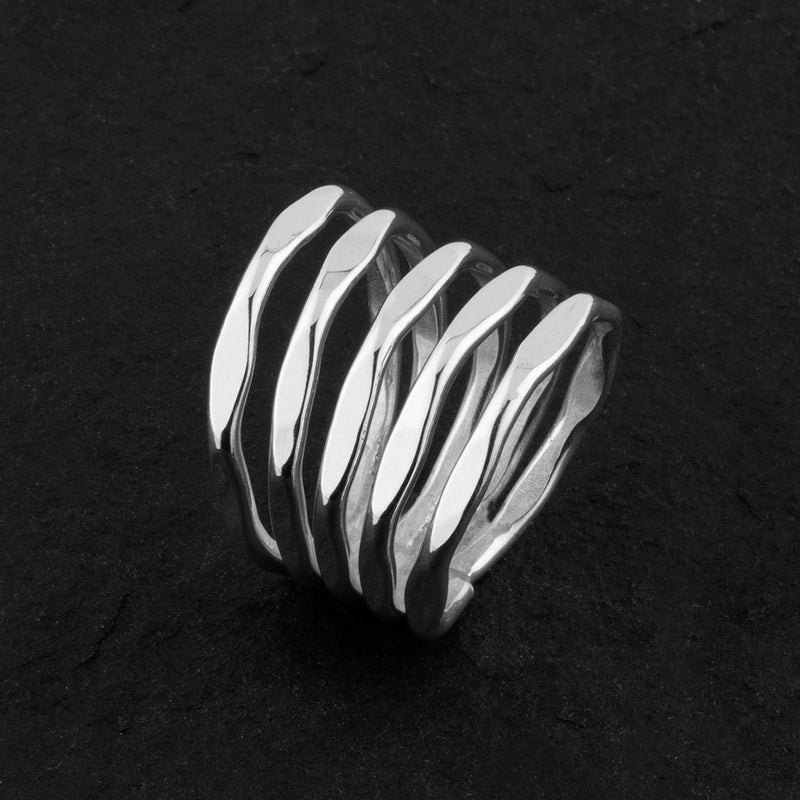 wide sterling silver five multi band ring