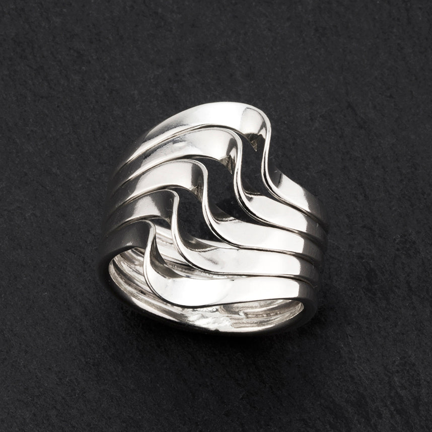 wide sterling silver five row twist wave ring