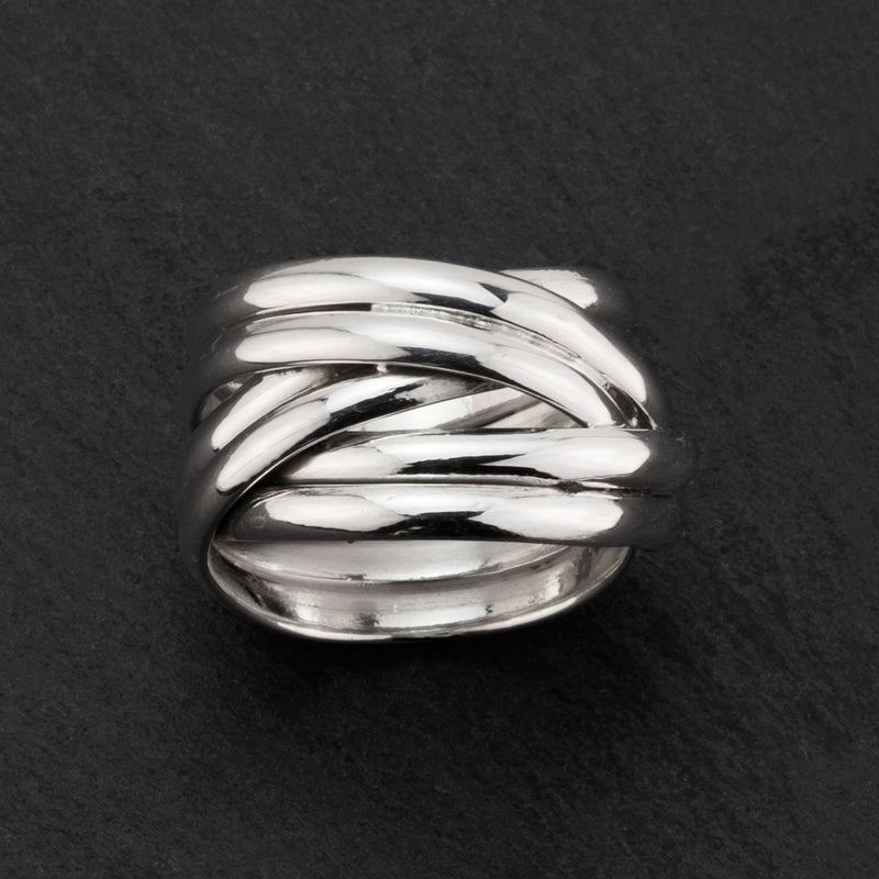 wide sterling silver interlocking multi band ring