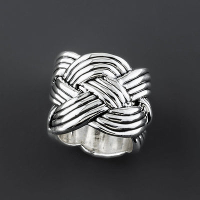 woven chunky sterling silver wide band ring