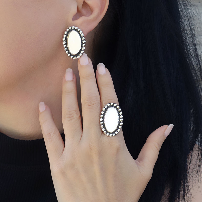 large Mexican silver cameo stud earrings