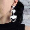 Long Oversized Mexican Silver Triple Heart Statement Earrings