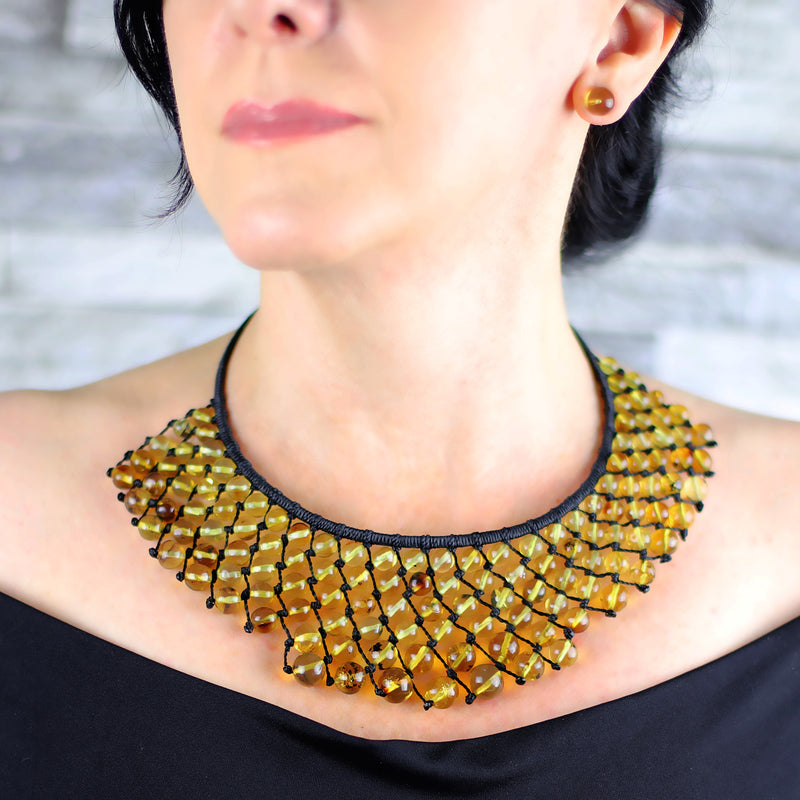large amber bead bib statement necklace