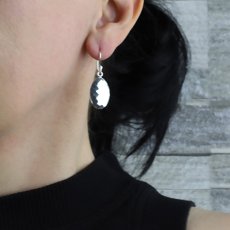 hammered silver oval drop earrings