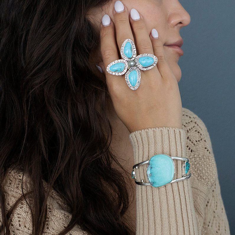 oversized turquoise blossom statement ring