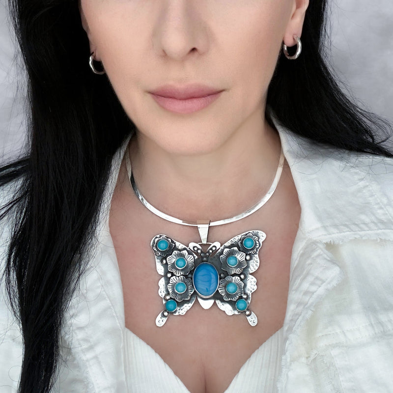oversized chalcedony butterfly pendant