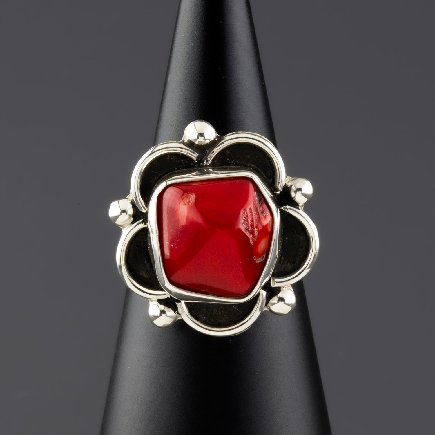 Red Bloom Sterling Silver Ring