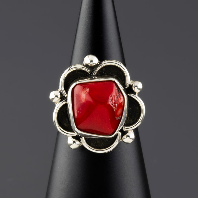 Red Bloom Sterling Silver Ring