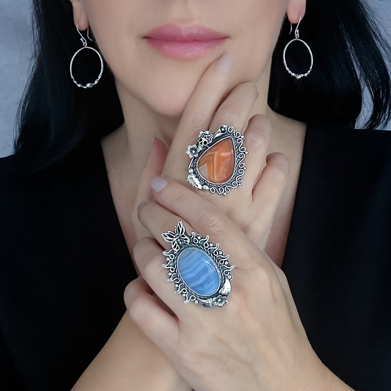 Wings of Serenity Blue Lace Agate Ring