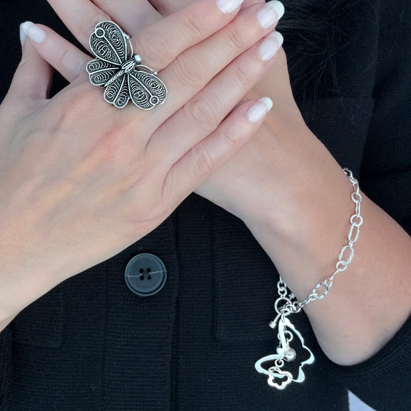 butterfly sterling silver charm bracelet