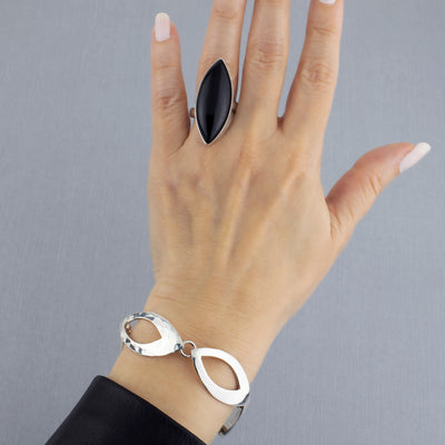 Large Marquise Black Onyx Stone Ring