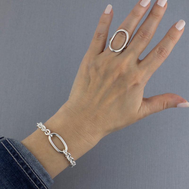 sterling silver oval pendant chain bracelet