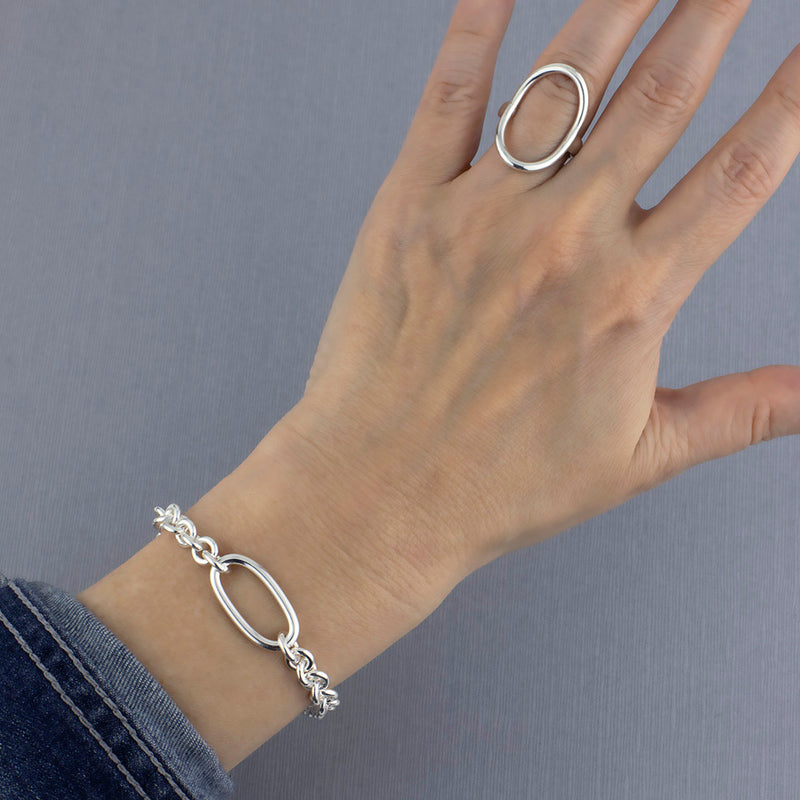 sterling silver oval pendant chain bracelet