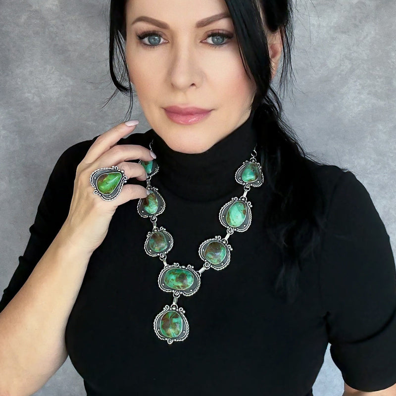 Jungle Noir Chrysocolla Necklace & Ring Set