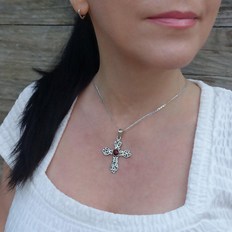 Mexican silver and amber cross necklace