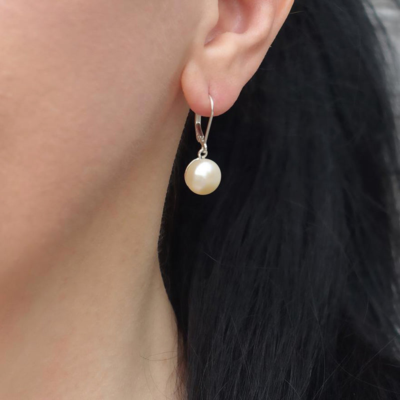 short sterling silver and pearl leverback drop earrings