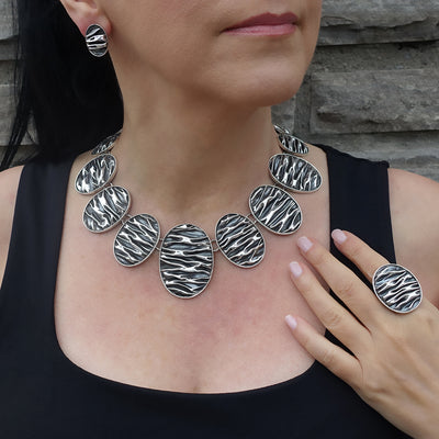 Textured Taxco Sterling Silver Statement Necklace