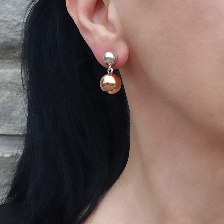 sterling silver copper ball drop earrings