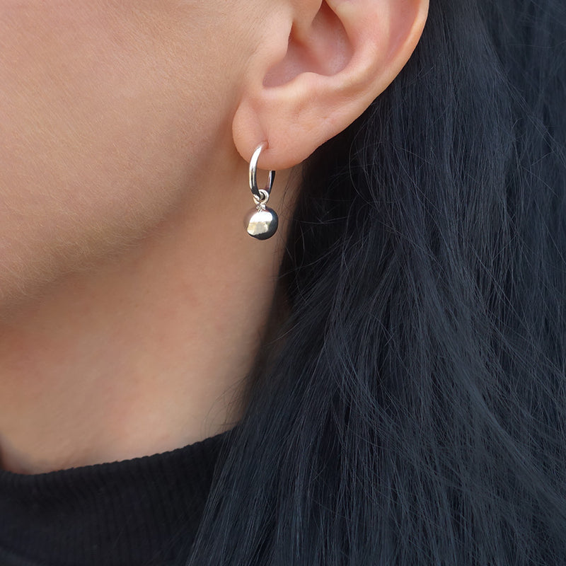 sterling silver ball charm hoop earrings
