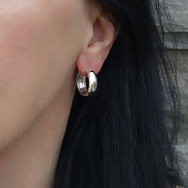 hammered silver everyday hoop earrings