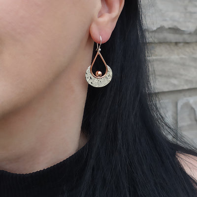 Artisan Sterling Silver and Copper Drop Earrings