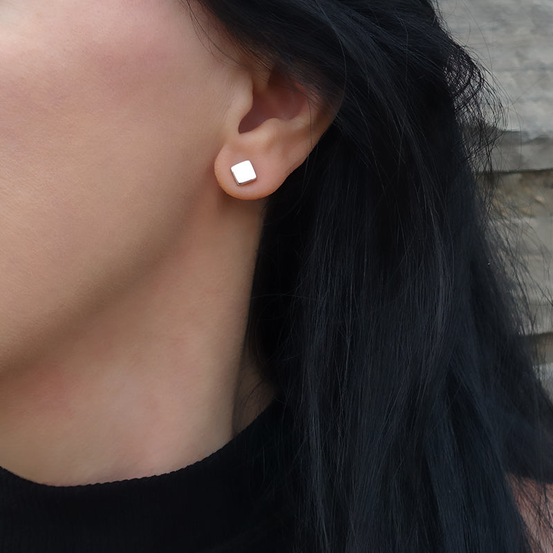 Small Sterling Silver Square Stud Earrings