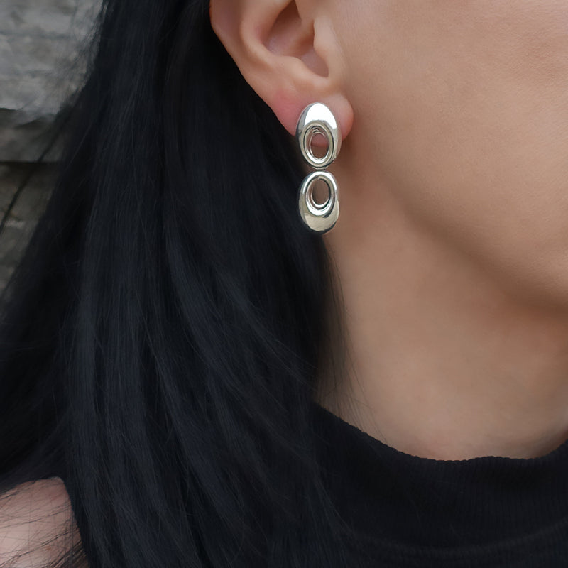 sterling silver double oval drop earrings