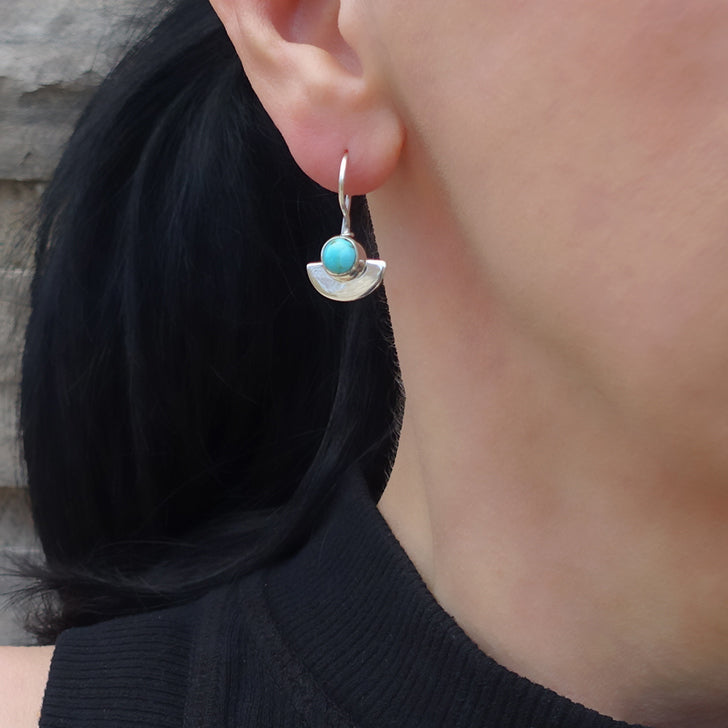 turquoise and sterling silver fan drop earrings