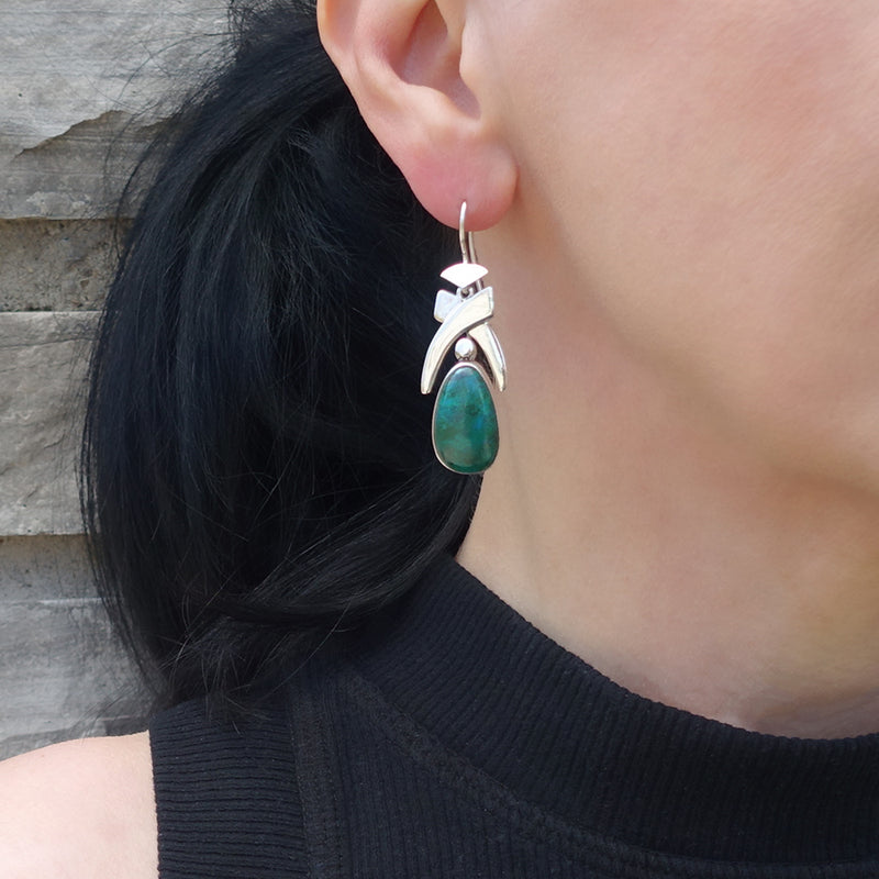 chrysocolla and sterling silver pineapple earrings