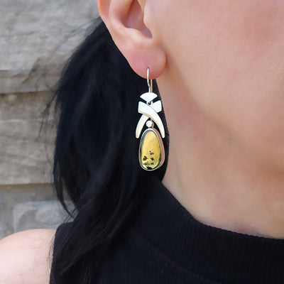 Amber and Silver Pineapple Drop Earrings