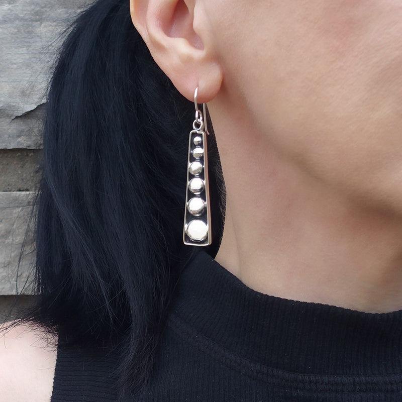 long Taxco silver beaded drop earrings