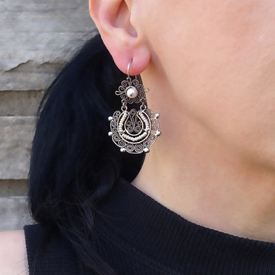 Mexican Sterling Silver and Pearl Filigree Earrings