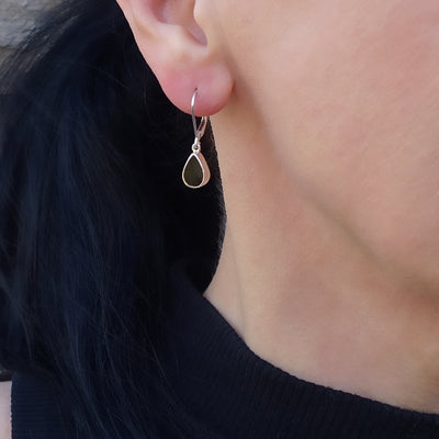 Small Black Onyx Teardrop Leverback Earrings