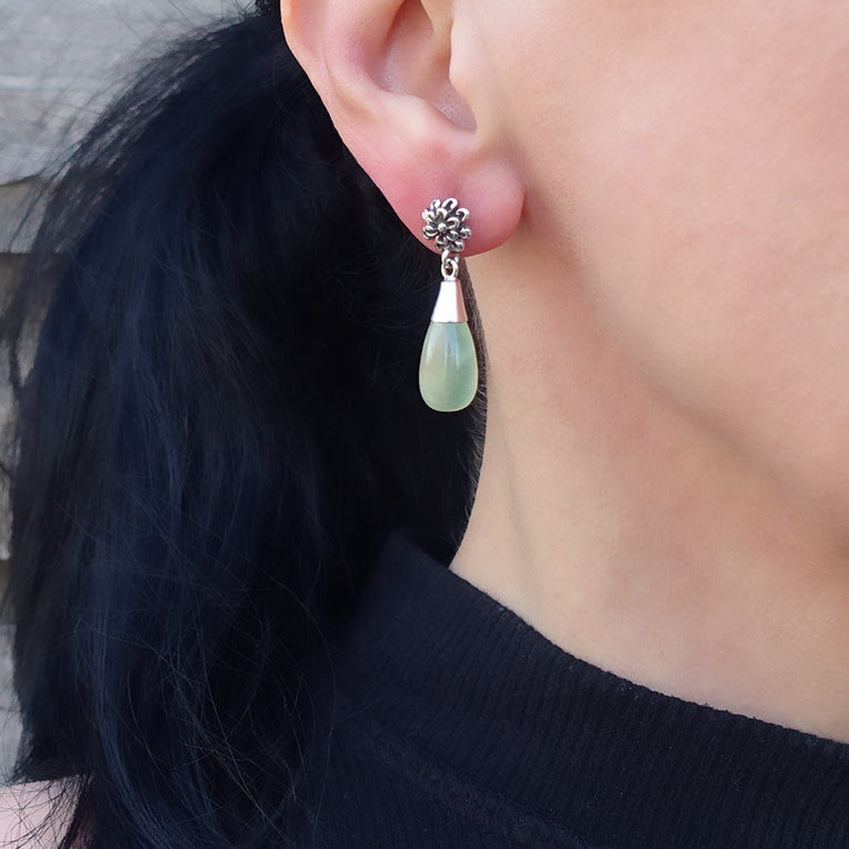 prehnite and sterling silver flower drop earrings