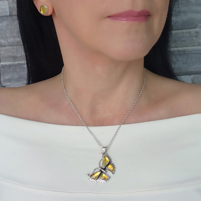 Sterling Silver and Amber Butterfly Necklace
