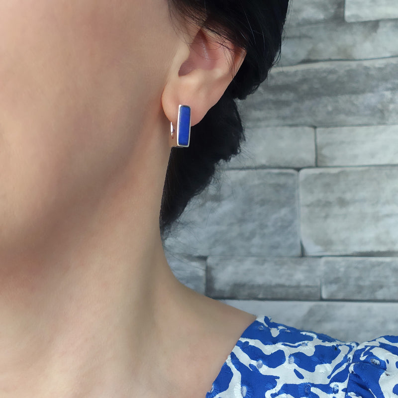 lapis lazuli square hoop earrings