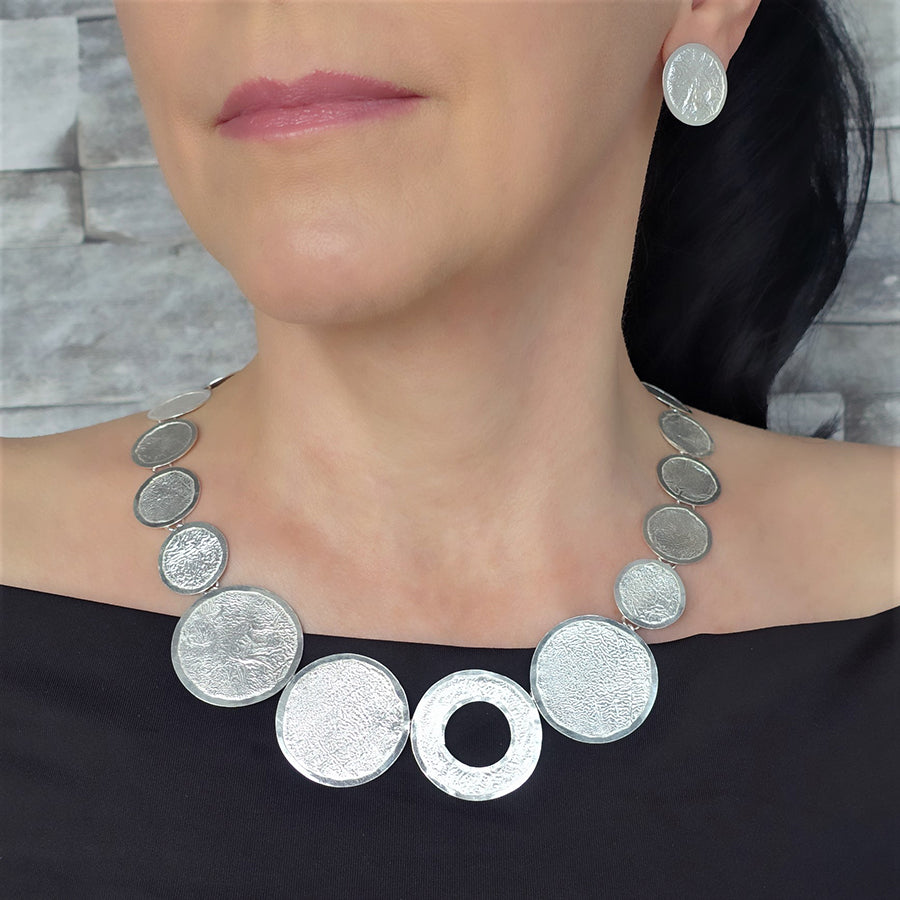 Sterling Silver Multi Circle Statement Necklace